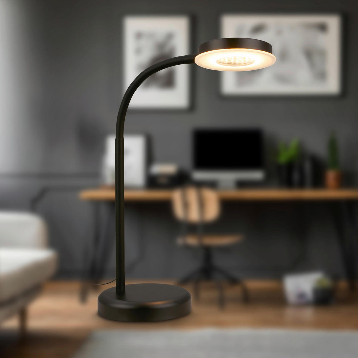 STOLNÍ LED LAMPA, dotykový stmívač, 13/55,5 cm  - černá/béžová, Design, kov/plast (13/55,5cm)