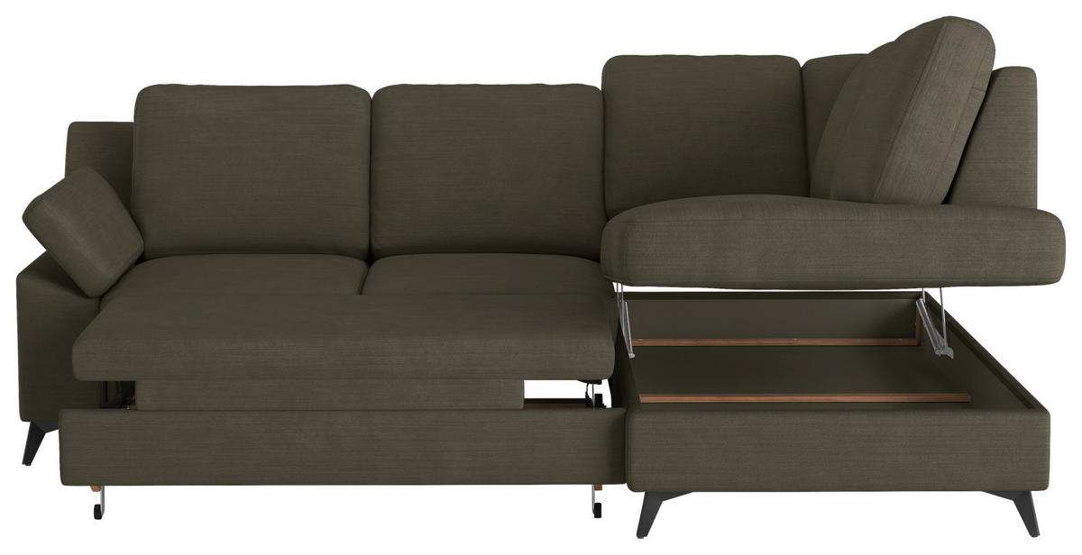 ECKSOFA in Flachgewebe Dunkelgrün  - Dunkelgrün/Schwarz, Konventionell, Textil/Metall (242/170cm) - Cotta