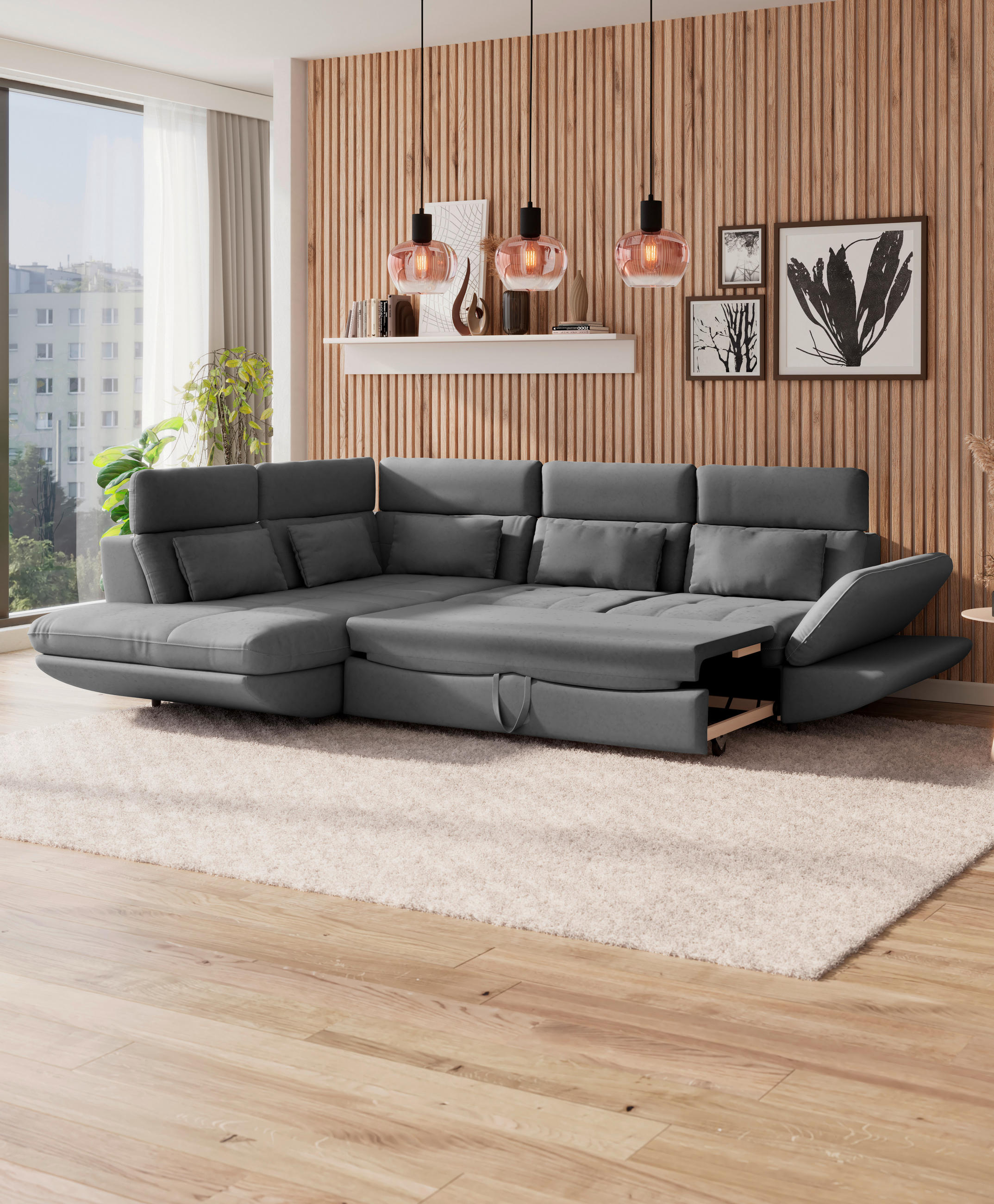 WOHNLANDSCHAFT in Mikrofaser Dunkelgrau  - Dunkelgrau/Schwarz, Modern, Kunststoff/Textil (311/233cm) - MID.YOU