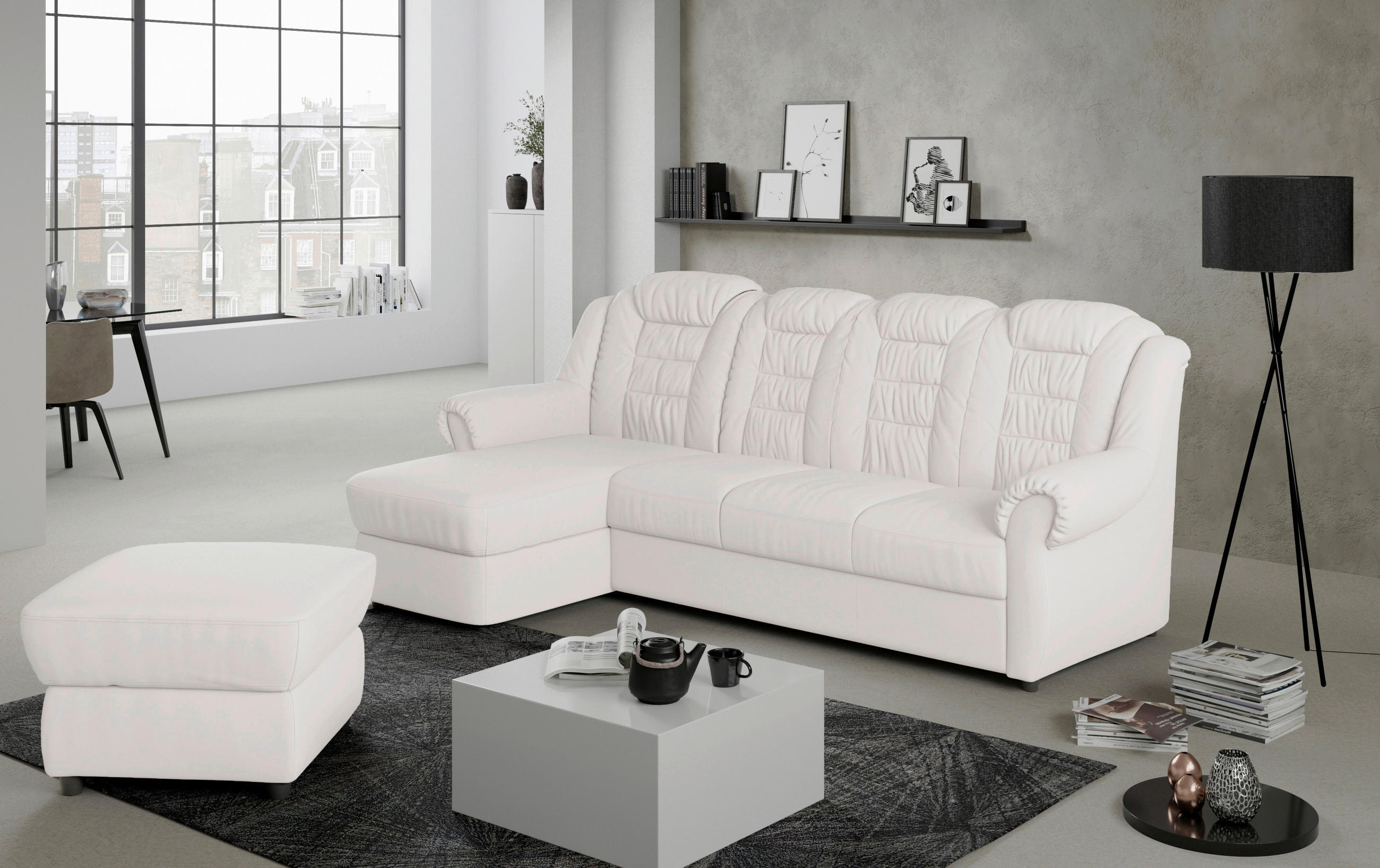 ECKSOFA in Lederlook Weiss  - Weiss/Schwarz, Konventionell, Kunststoff/Textil (165/262cm) - Livetastic