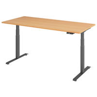 SCHREIBTISCH 180/80/64,5-129,5 cm Graphitfarben, Buchefarben elektrisch höhenverstellbar  - Buchefarben/Graphitfarben, KONVENTIONELL, Holzwerkstoff/Metall (180/80/64,5-129,5cm) - Venda