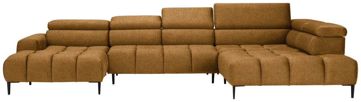 WOHNLANDSCHAFT in Webstoff Currygelb  - Currygelb/Schwarz, Design, Textil/Metall (177/385/216cm) - Welnova