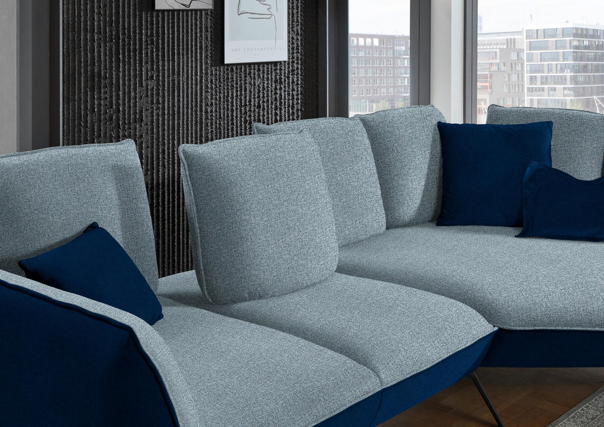 ECKSOFA in Flachgewebe Blau  - Blau/Schwarz, Design, Textil/Metall (320/169cm) - Moderano