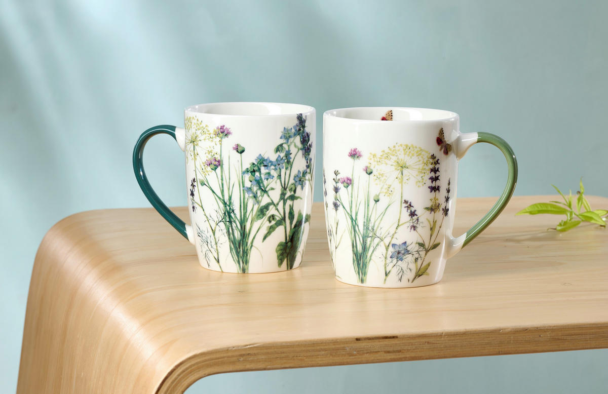 KAFFEEBECHER Butterfly  360 ml   - Weiß/Grün, KONVENTIONELL, Keramik (12,5/8,5/10,5cm) - Ritzenhoff Breker
