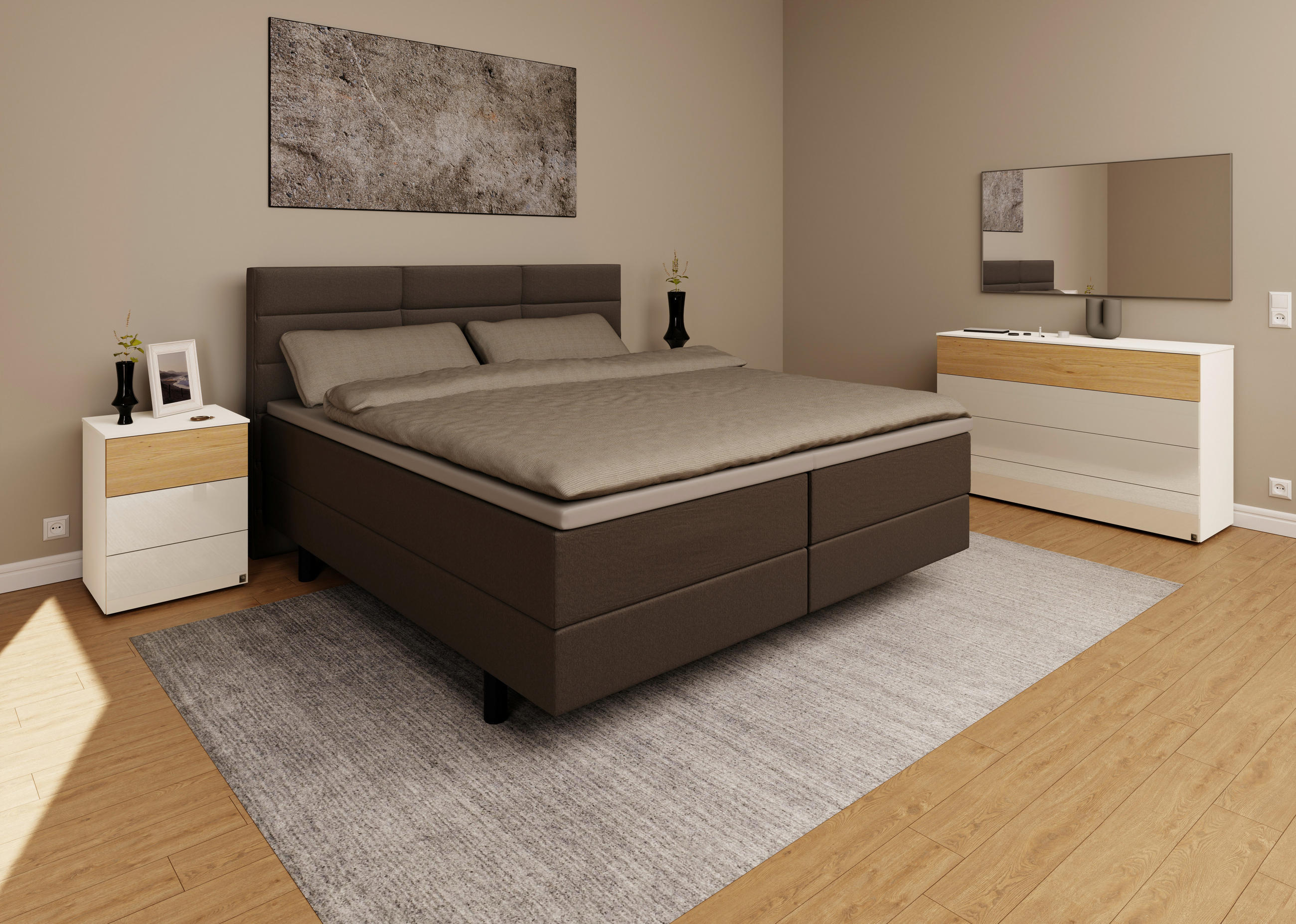 BOXSPRINGBETT 160/200 cm  in Dunkelgrau  - Dunkelgrau/Schwarz, KONVENTIONELL, Holzwerkstoff/Kunststoff (160/200cm) - Musterring