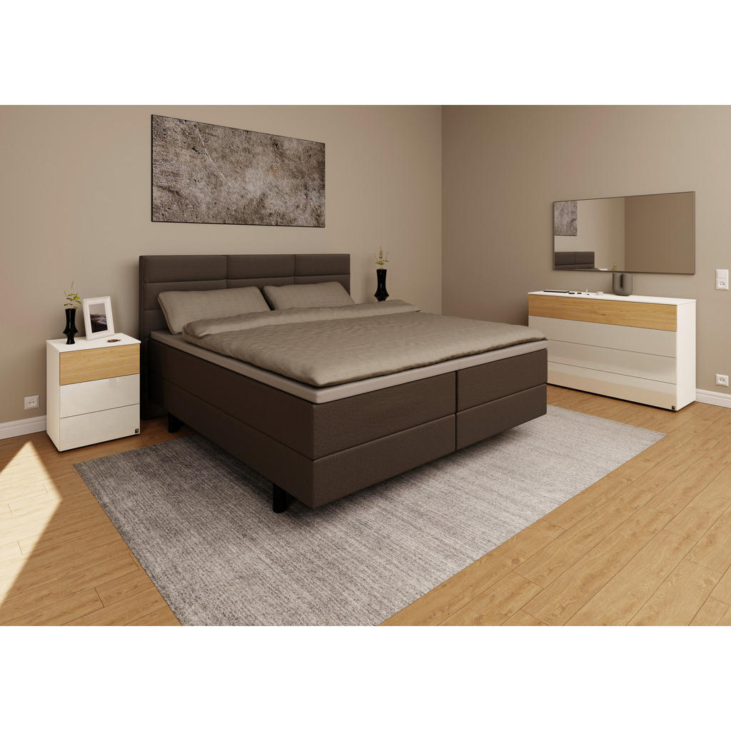 Thumbnail - Musterring Boxspringbett, Dunkelgrau, Textil, H2, 7-Zonen, Höhe ca. 22 cm, 200x200 cm, Dgm, Über- und Sondergrößen erhäl...