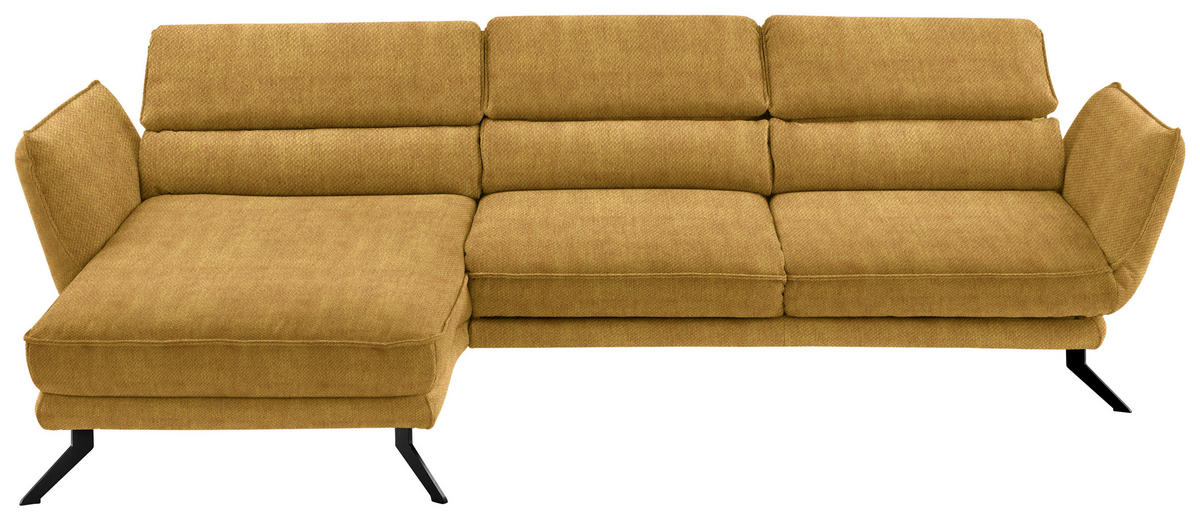 ECKSOFA Valdera in Velours Currygelb  153/283 cm  - Currygelb/Schwarz, Design, Textil/Metall (153/283cm) - Valdera