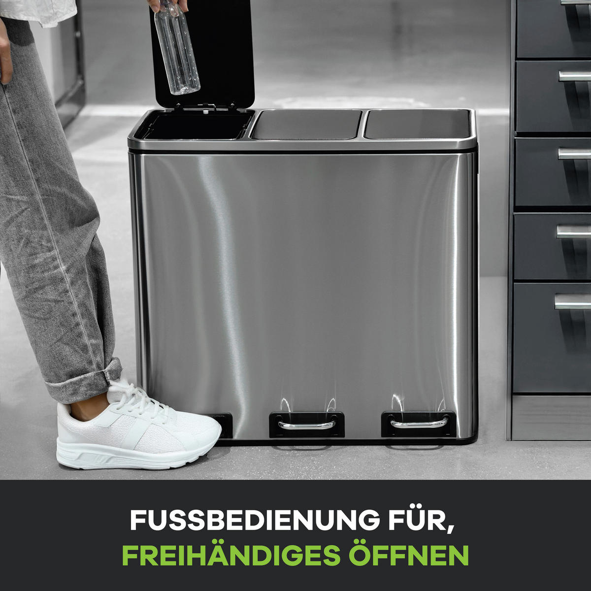 ABFALLEIMER 54 l  Metall  - Silberfarben/Schwarz, KONVENTIONELL, Kunststoff/Metall (61/55,5/34cm) - P & B