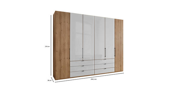 DREHTÜRENSCHRANK 300/216/58 cm,  in Weiß, Eiche Bianco, 6-türig  - Schieferfarben/Eiche Bianco, KONVENTIONELL, Glas/Holzwerkstoff (300/216/58cm) - Dieter Knoll