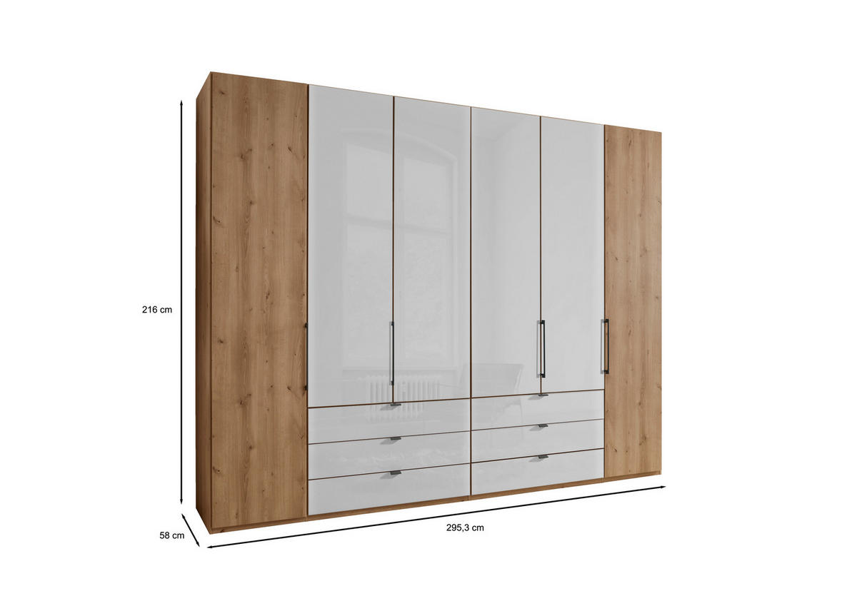 DREHTÜRENSCHRANK in Weiss, Eiche Bianco  - Schieferfarben/Weiss, Konventionell, Glas/Holzwerkstoff (300/216/58cm) - Dieter Knoll