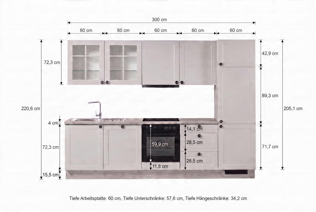 KÜCHENBLOCK IP4250 300 cm  in Braun, Weiß  - Schwarz/Weiß, Basics, Holzwerkstoff/Metall (300cm) - Impuls