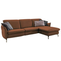 ECKSOFA Lederlook (vegan) Cognac  - Cognac/Nickelfarben, Modern, Textil/Metall (233/179cm) - Livetastic