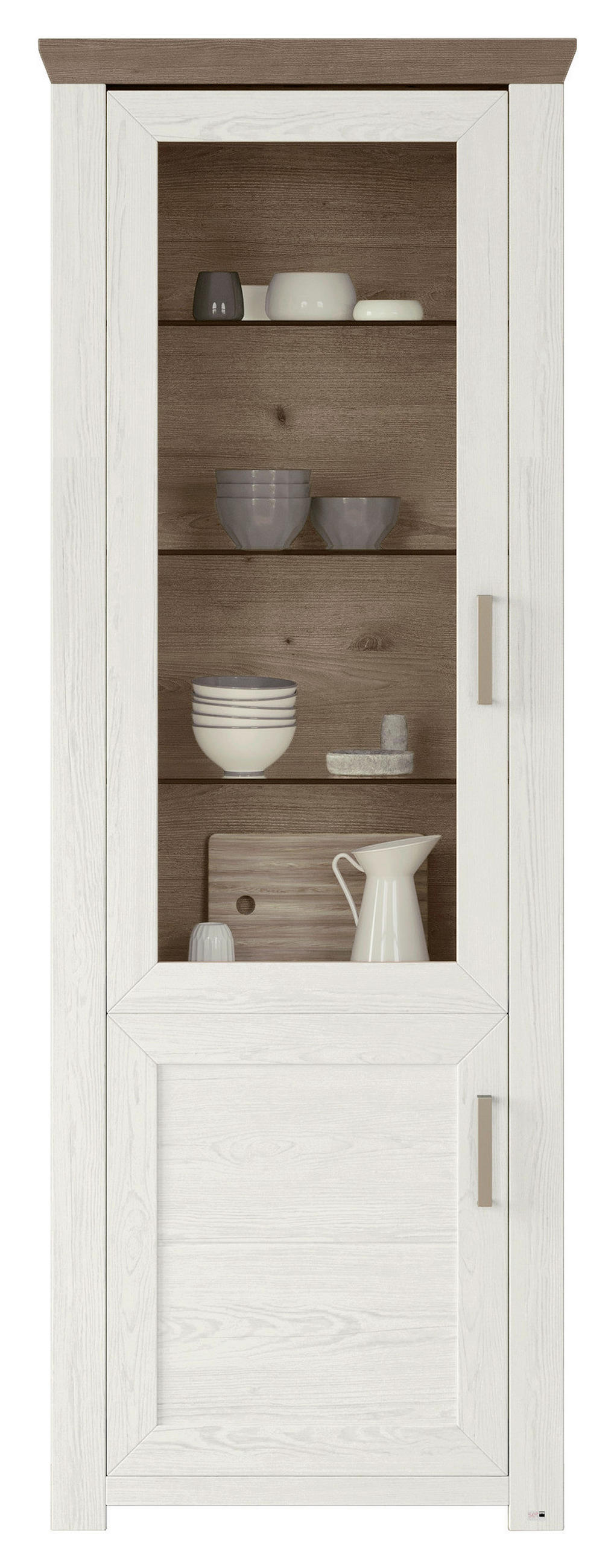 VITRINE in Weiß, Eichefarben  - Eichefarben/Weiß, Design, Glas/Holzwerkstoff (74,5/206,6/42,2cm) - SetOne by Musterring