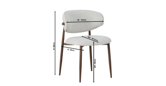 STUHL Webstoff Beige, Walnussfarben - Beige/Nussbaumfarben, Design, Textil/Metall (53/79/58cm) - Novel