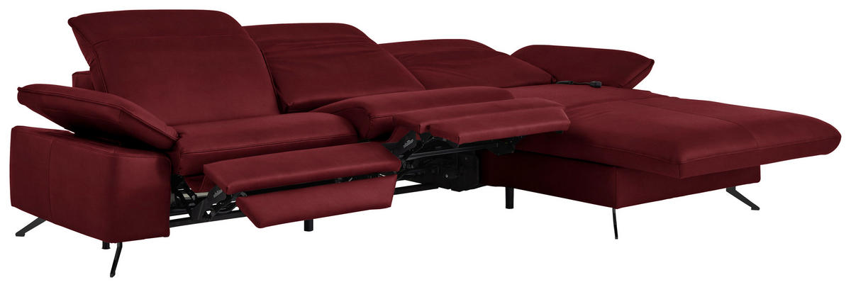 ECKSOFA  Echtleder Bordeaux  - Bordeaux/Schwarz, Design, Leder/Metall (307/169cm) - Beldomo Premium