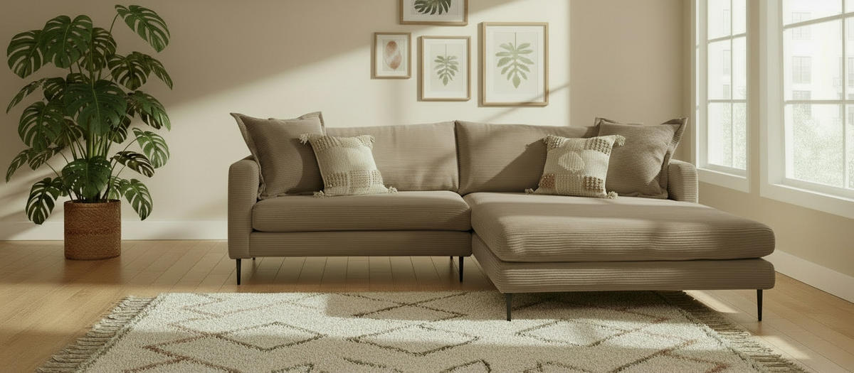 HÖRNSOFFA i manchester brun  - brun/svart, Design, metall/textil (268/193cm) - P & B