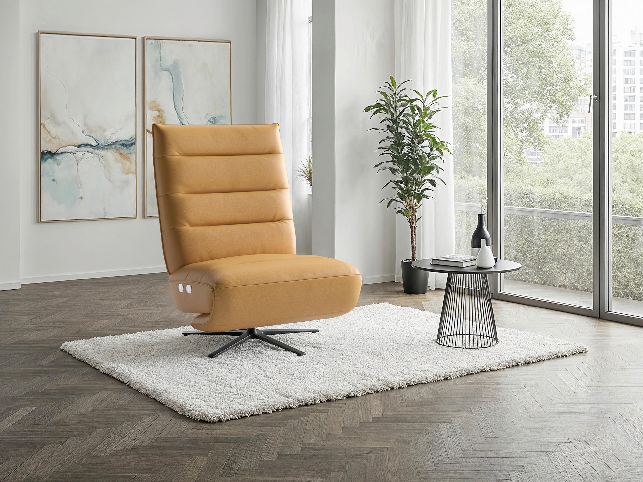RELAXSESSEL Leder Currygelb  - Currygelb/Schwarz, Basics, Leder/Metall (80/109/98cm) - Sit & More