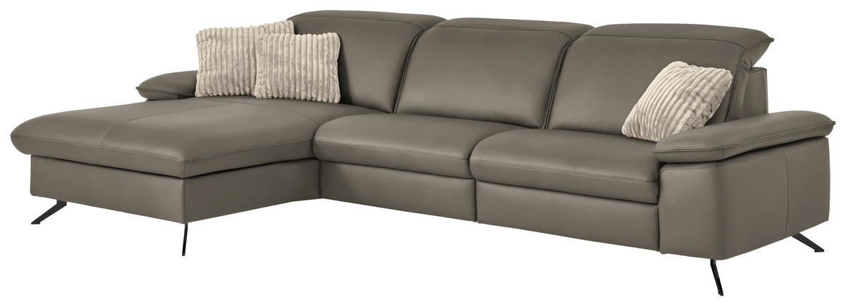 ECKSOFA  Echtleder Cappuccino  - Schwarz/Cappuccino, Design, Leder/Metall (169/307cm) - Beldomo Premium
