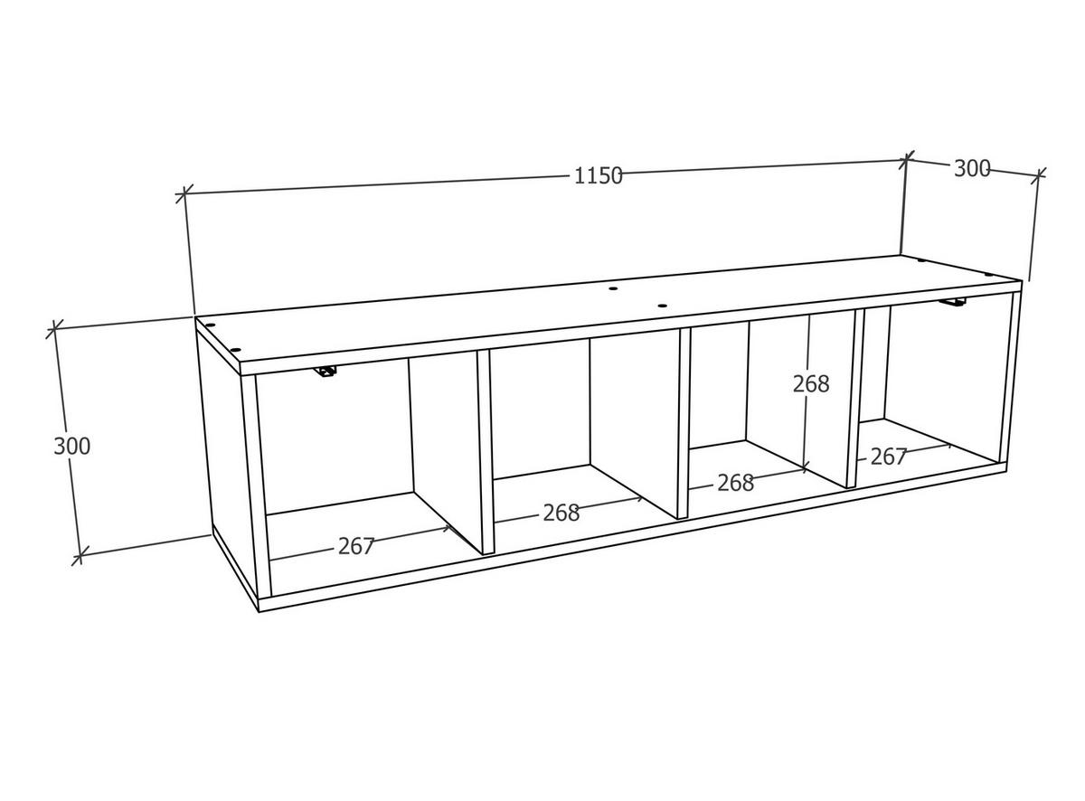VÄGGHYLLPLAN 115/30/30 cm  - svart/antracit, Modern, metall/trämaterial (115/30/30cm) - MID.YOU