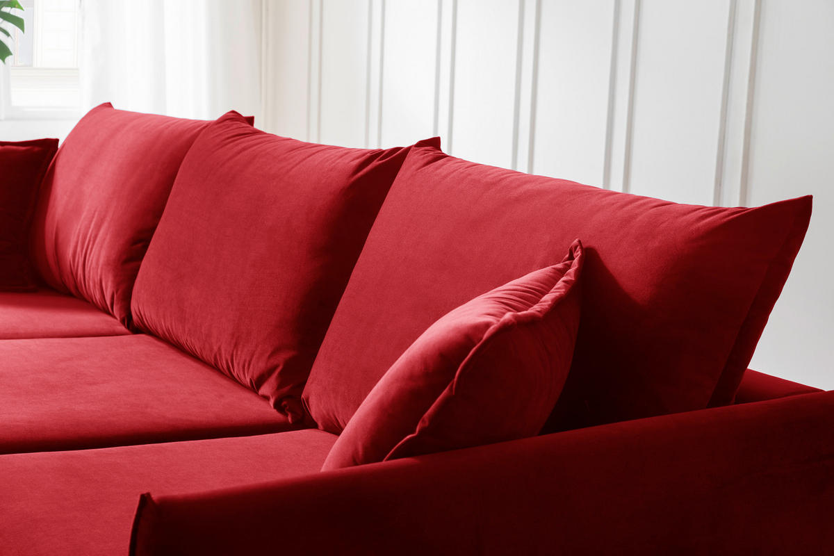 ECKSOFA Eckteil  ROSSANA-REC.2S Dunkelrot Samt  - Dunkelrot, MODERN, Holz/Textil (258/160cm) - MID.YOU