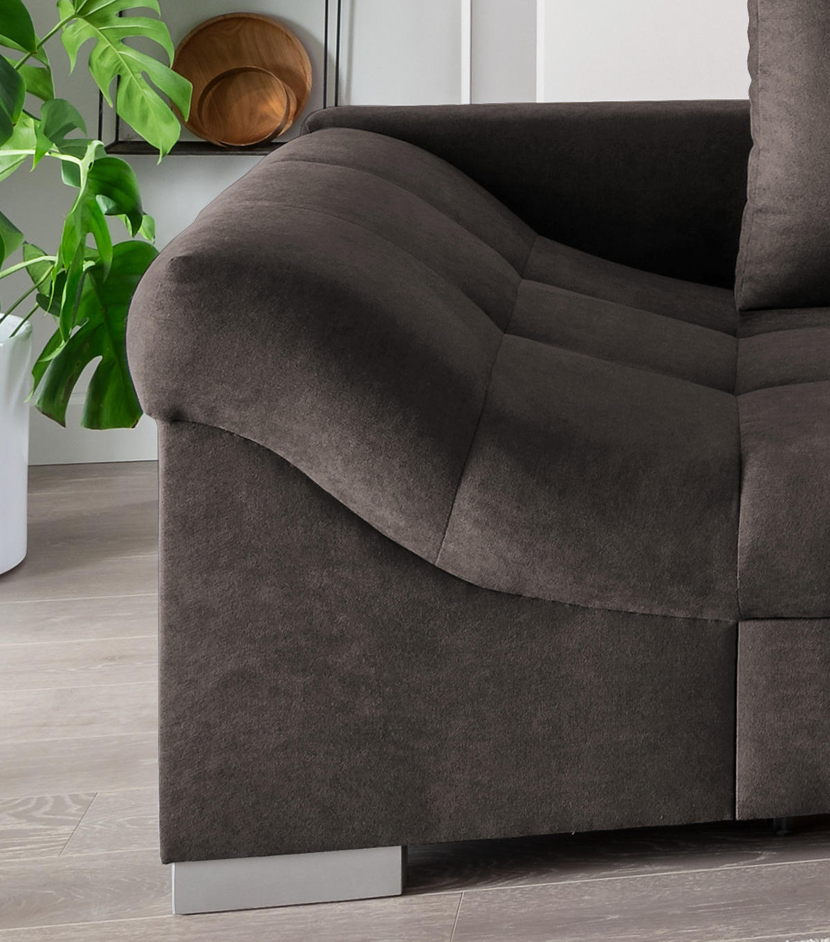 ECKSCHLAFSOFA in Dunkelbraun Textil   - Dunkelbraun/Silberfarben, Design, Holz/Textil (298/202cm) - MID.YOU