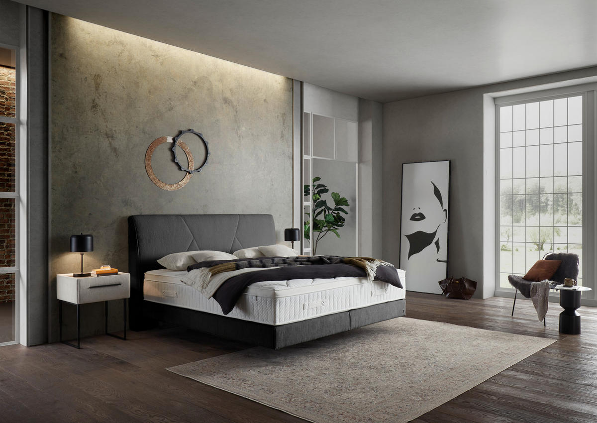 BOXSPRINGBETT 180/200 cm,  in Anthrazit, Topper, Matratzen, H2 + H2 = mittel  - Anthrazit/Schwarz, Design, Kunststoff/Textil (180/200cm) - Dieter Knoll