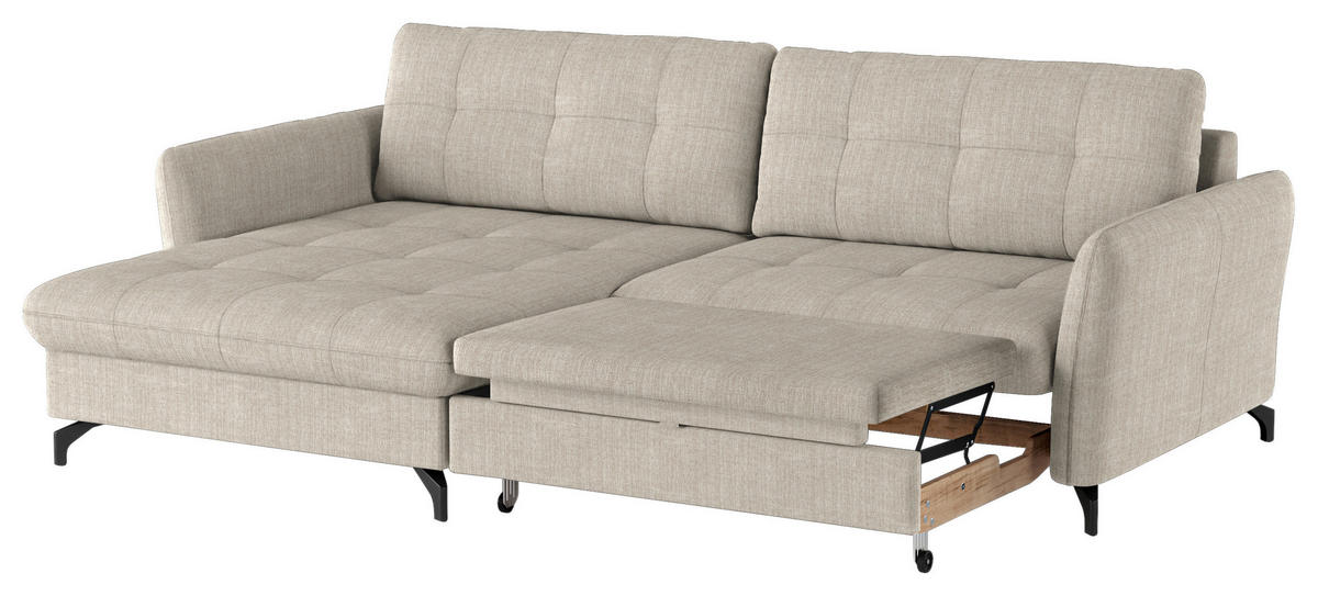 ECKSOFA in Flachgewebe, Leinenoptik Beige  - Beige/Schwarz, Design, Textil/Metall (170/242cm) - Xora