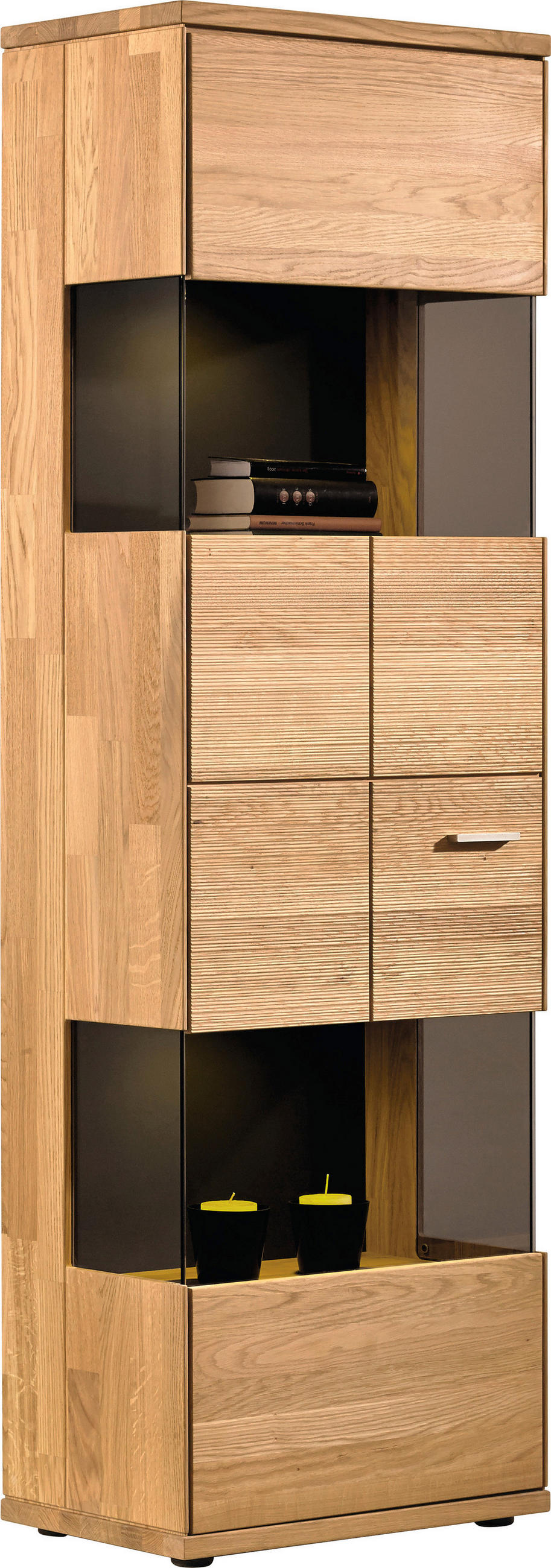 VITRINE in massiv Eiche   - Silberfarben/Schwarz, Design, Glas/Holz (63/200/40cm) - Musterring