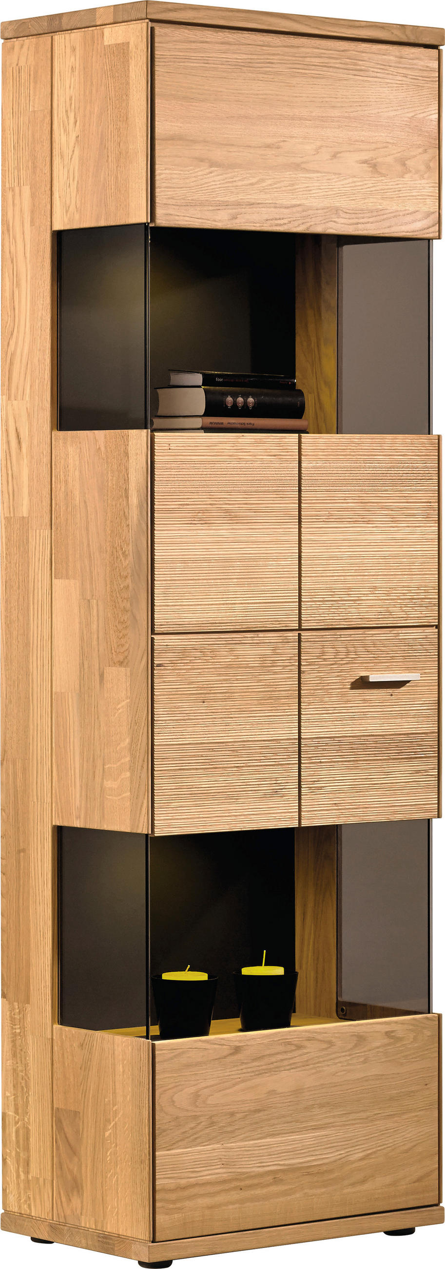 VITRINE in massiv Eiche   - Silberfarben/Schwarz, Design, Glas/Holz (63/200/40cm) - Musterring