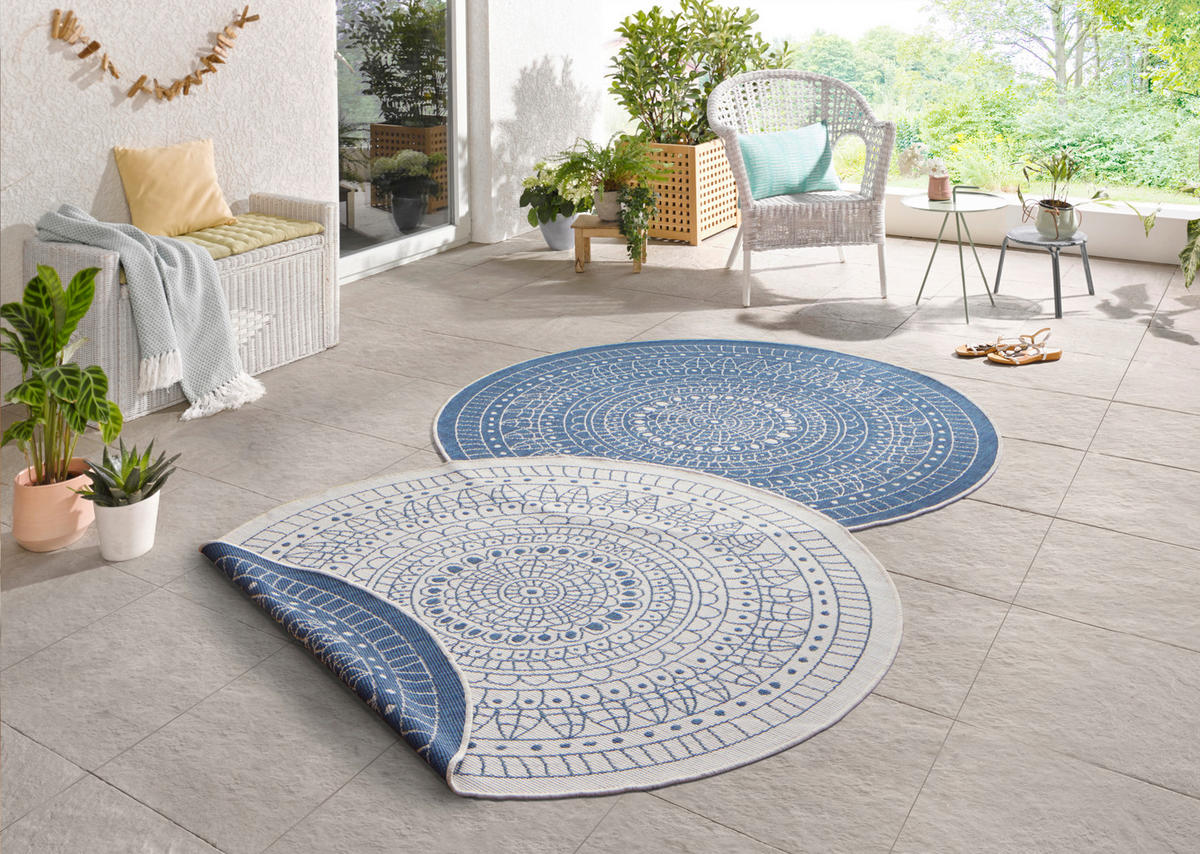 OUTDOORTEPPICH 140 cm Twin Blau, Creme  - Blau/Creme, Design, Kunststoff (140cm)