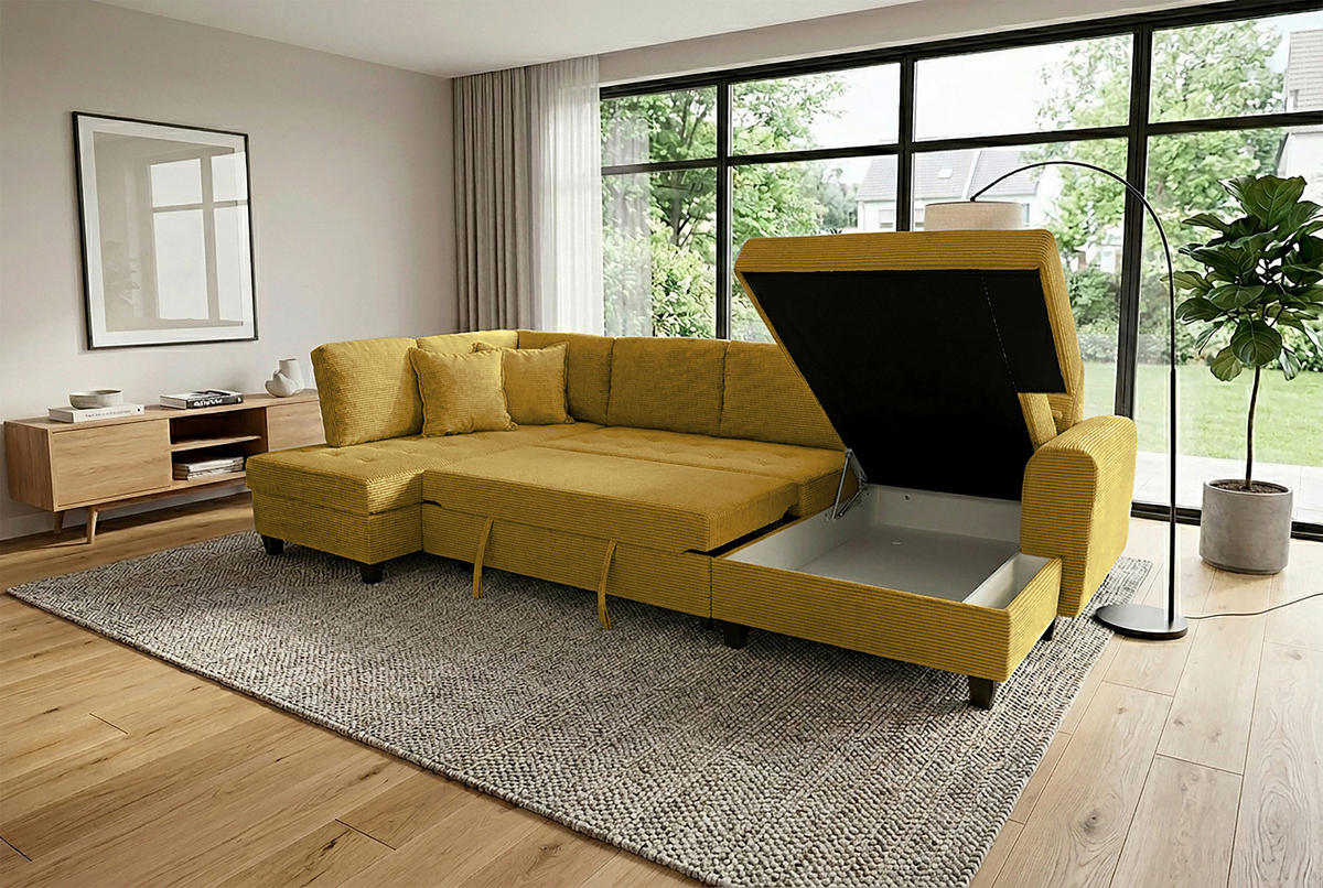 WOHNLANDSCHAFT MORITZ Senfgelb Cord  - Senfgelb, Trend, Textil (178/324/155cm) - P & B