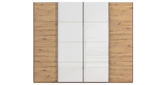 SCHWEBETÜRENSCHRANK 271/235/68 cm 4-türig Weiß, Eiche Artisan  - Chromfarben/Weiß, KONVENTIONELL, Glas/Holzwerkstoff (271/235/68cm) - Novel