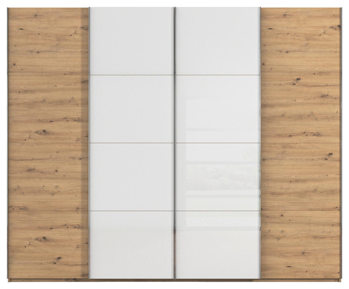 SCHWEBETÜRENSCHRANK 271/235/68 cm 4-türig Weiß, Eiche Artisan  - Chromfarben/Weiß, KONVENTIONELL, Glas/Holzwerkstoff (271/235/68cm) - Novel