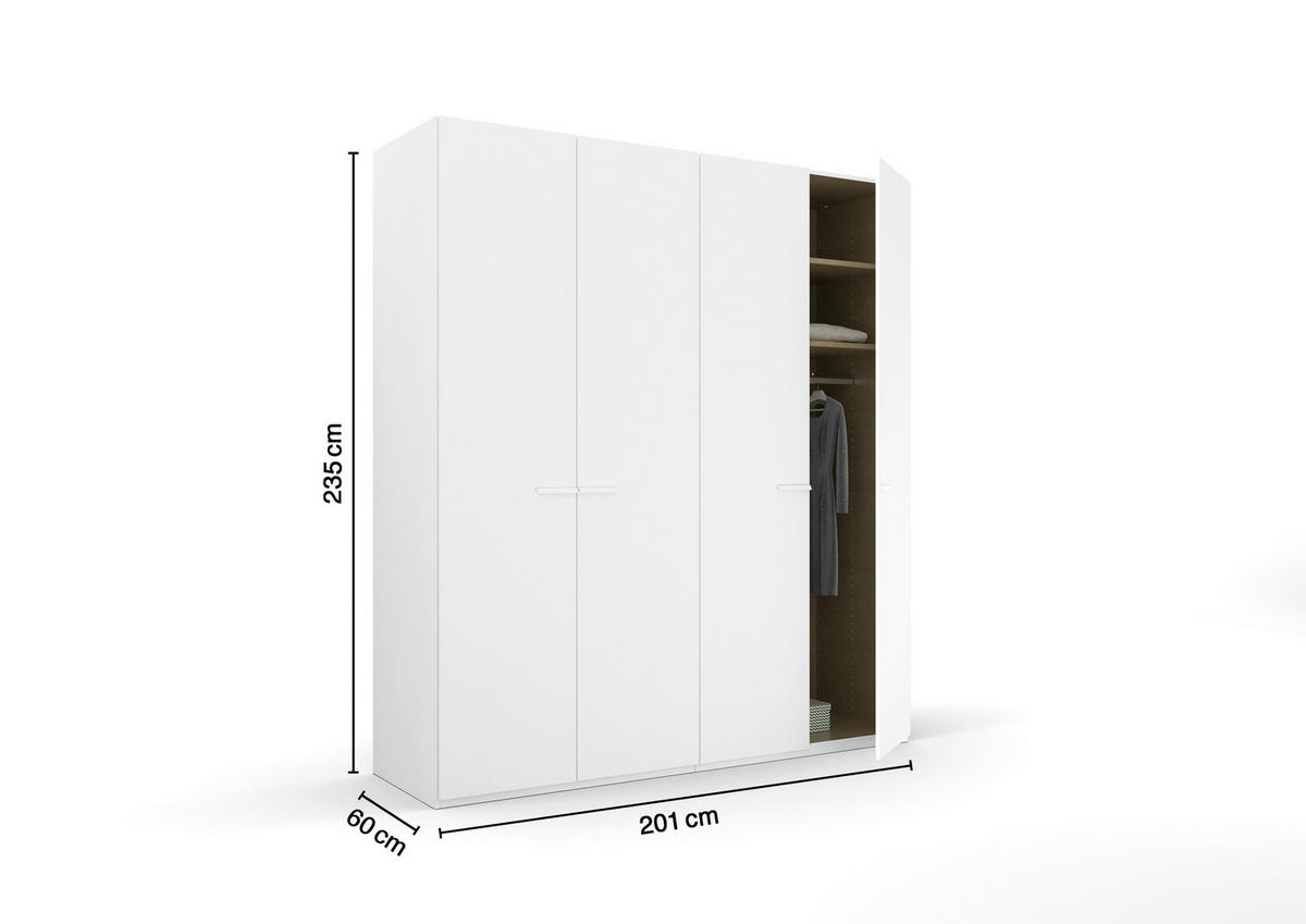 DREHTÜRENSCHRANK 201/235/60 cm 4-türig Weiß  - Weiß, Trend, Glas/Holzwerkstoff (201/235/60cm) - Novel
