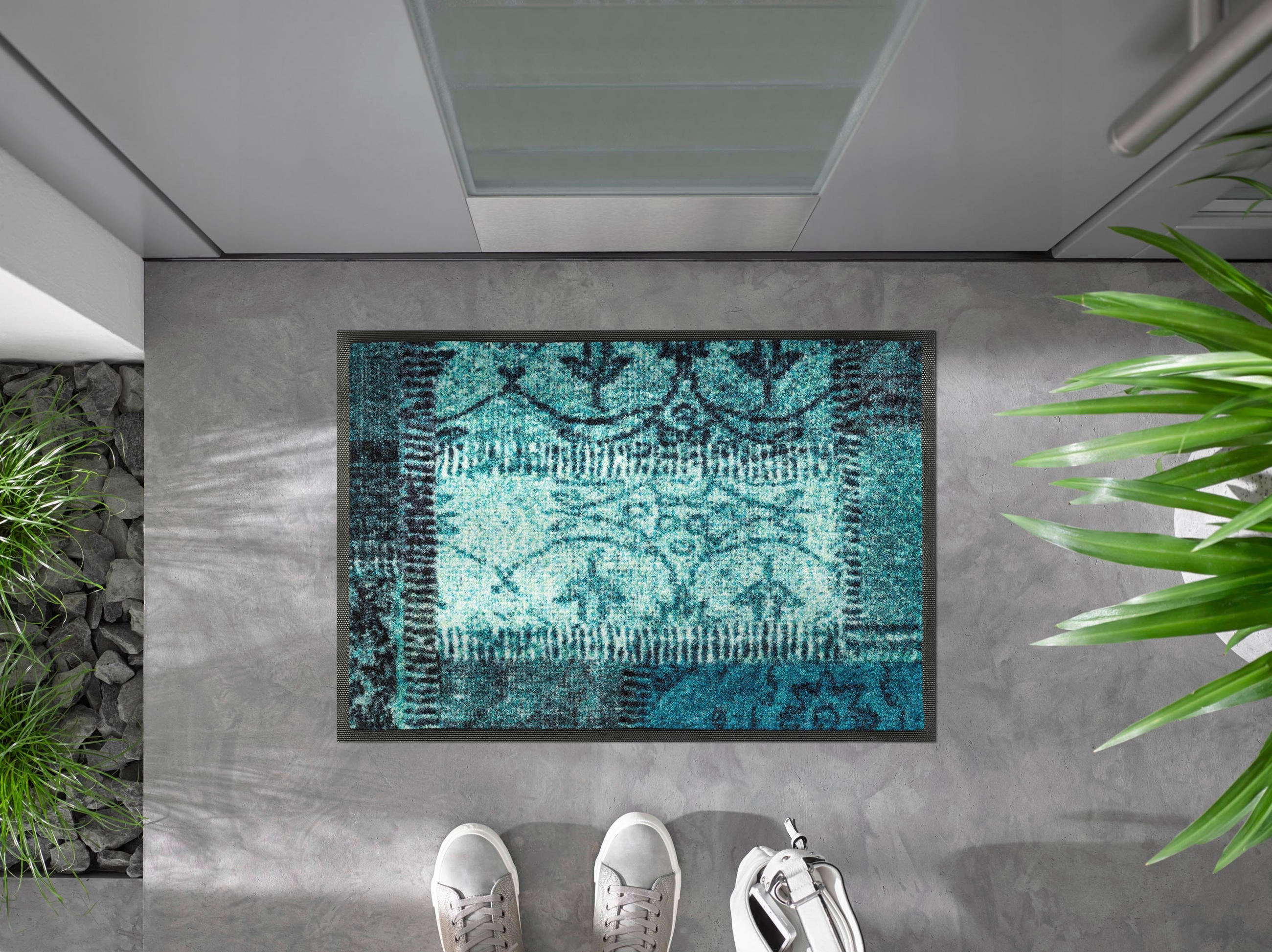 DVEŘNÍ ROHOŽKA, 40/60 cm, tyrkysová, antracitová - antracitová/tyrkysová, Konvenční, textil/plast (40/60cm) - Esposa