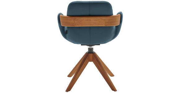 ARMLEHNSTUHL  Lederauswahl, Stoffauswahl, Typenauswahl, Sitzfläche 360° drehbar, automatische Rückholfunktion  Echtleder  - Blau/Eichefarben, Natur, Leder/Holz (60/86/60cm) - Valnatura