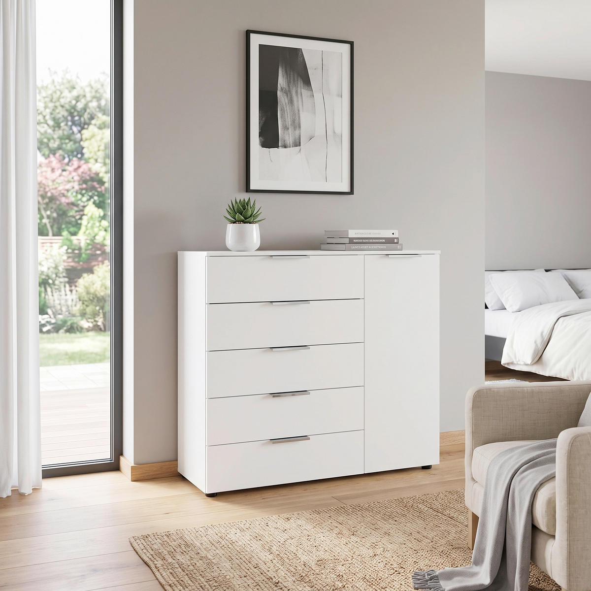 KOMODA, bílá, barvy chromu, 120/100/42 cm - bílá/černá, Moderní, kov/kompozitní dřevo (120/100/42cm) - Rauch Möbel