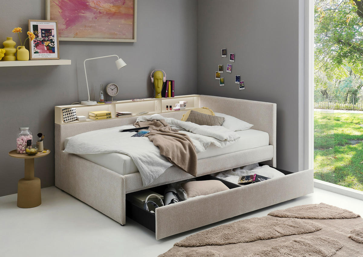 STAURAUMBETT 120/200 cm  in Sandfarben, Beige  - Sandfarben/Beige, MODERN, Holz/Holzwerkstoff (120/200cm) - Stylife