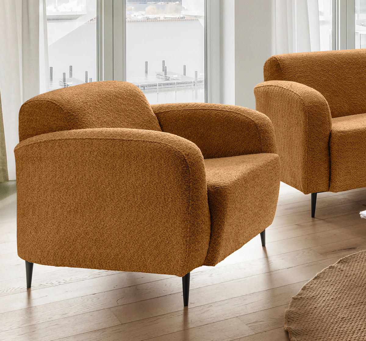 SESSEL in Bouclé Goldfarben  - Goldfarben/Schwarz, Modern, Textil/Metall (85/76/90cm) - Livetastic