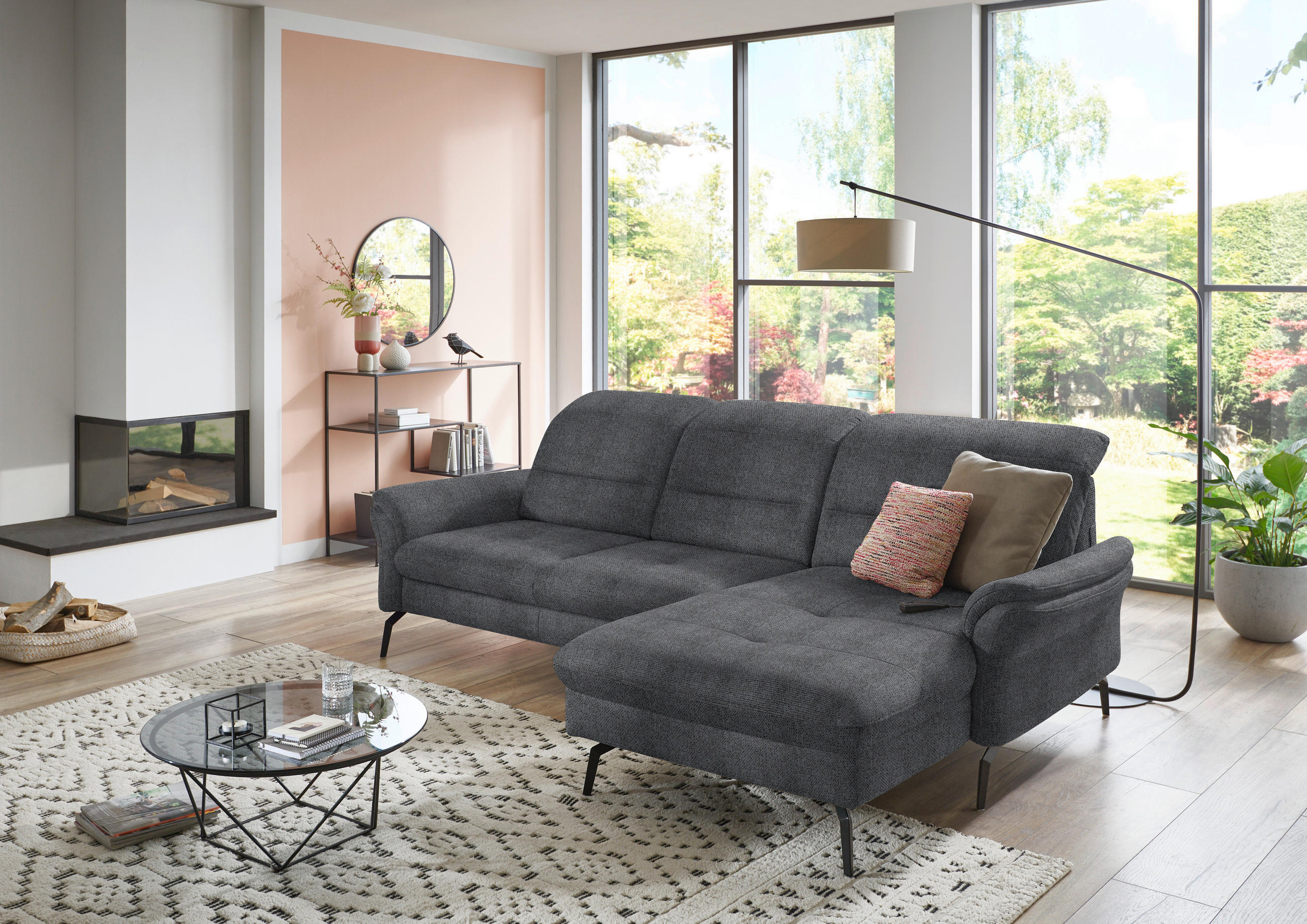 ECKSOFA in Flachgewebe Anthrazit  - Anthrazit/Schwarz, Konventionell, Textil/Metall (260/181cm) - Beldomo Speed