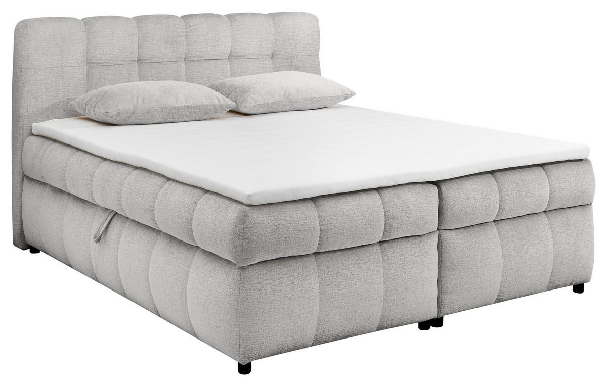 BOXBETT 180/200 cm,  in Hellgrau, Bettkasten, Topper, H2 + H2 = mittel  - Hellgrau/Schwarz, Design, Kunststoff/Textil (180/200cm) - Esposa