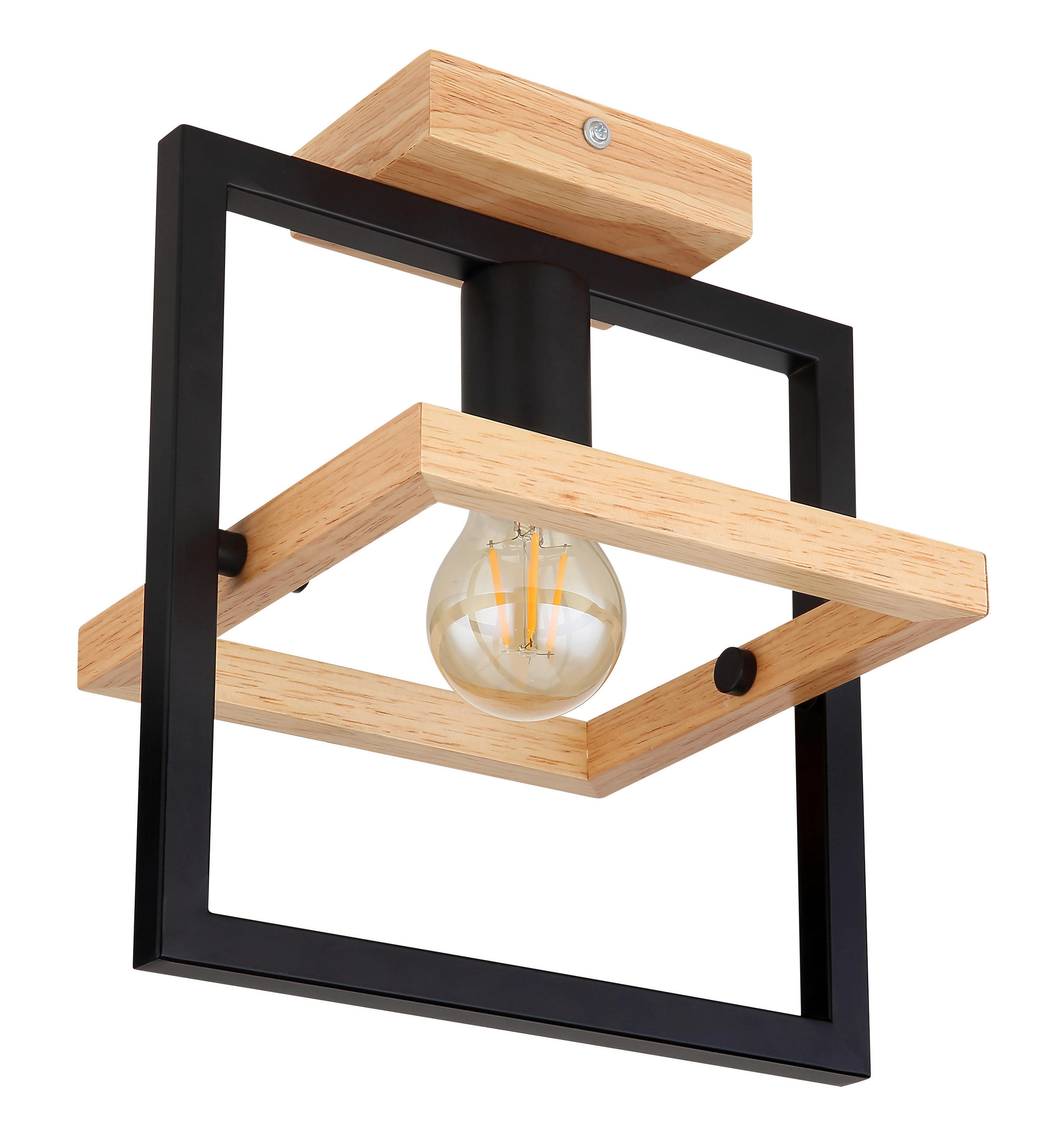 DECKENLEUCHTE    25/19,8/28 cm  - Dunkelbraun/Schwarz, Natur, Holz/Metall (25/19,8/28cm) - Globo