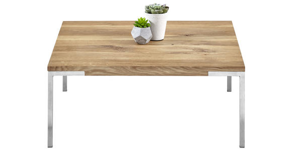 COUCHTISCH Eiche massiv quadratisch Eichefarben, Edelstahlfarben 80/80/33,5 cm  - Edelstahlfarben/Eichefarben, Design, Holz/Metall (80/80/33,5cm) - Novel