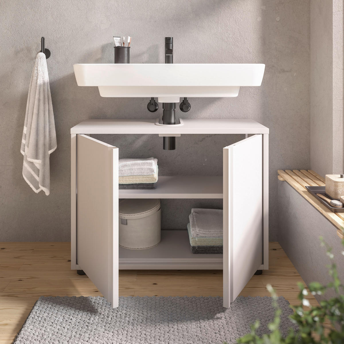 WASCHBECKENUNTERSCHRANK 80/60/33 cm  - Kaschmir/Schwarz, Design, Kunststoff/Metall (80/60/33cm) - home24