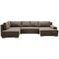 WOHNLANDSCHAFT in Velours Dunkelbraun  - Chromfarben/Dunkelbraun, KONVENTIONELL, Kunststoff/Textil (198/363/170cm) - Hom`in