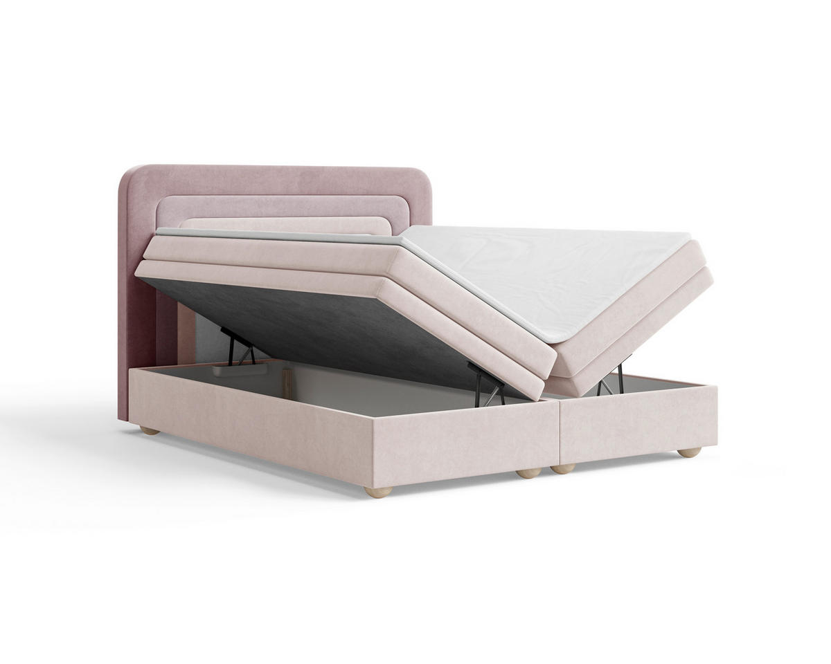 BOXBETT 140/200 cm,  in Rosa, Altrosa, gepolstertes Kopfteil, Bettkasten, Topper, H2 + H3 = mittel + fest  - Altrosa/Rosa, MODERN, Holz/Kunststoff (140/200cm) - Livetastic