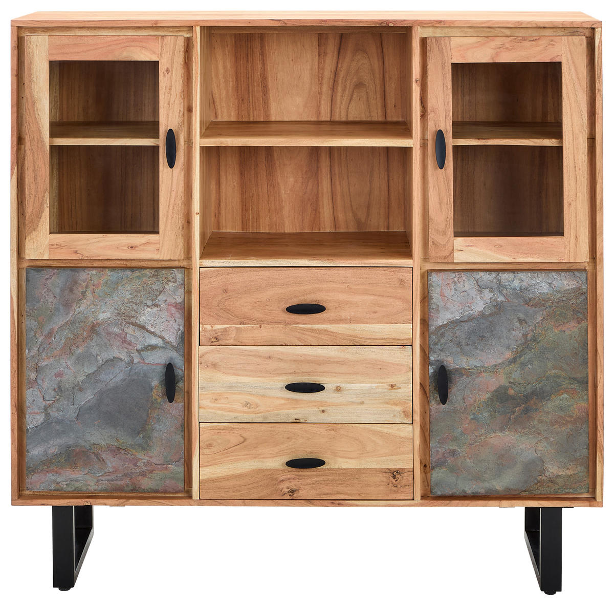 Tallinn Highboard Bissau  in 140/135/40 cm  - Goldfarben/Naturfarben, Natur, Glas/Holz (140/135/40cm) - Livetastic