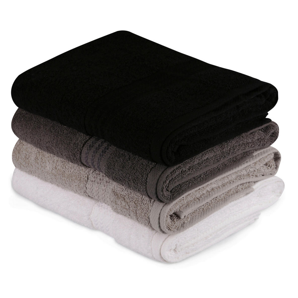 DUSCHTUCHSET Grau, Schwarz, Weiß, Dunkelgrau 4-teilig  - Dunkelgrau/Schwarz, Basics, Textil (70/140cm)