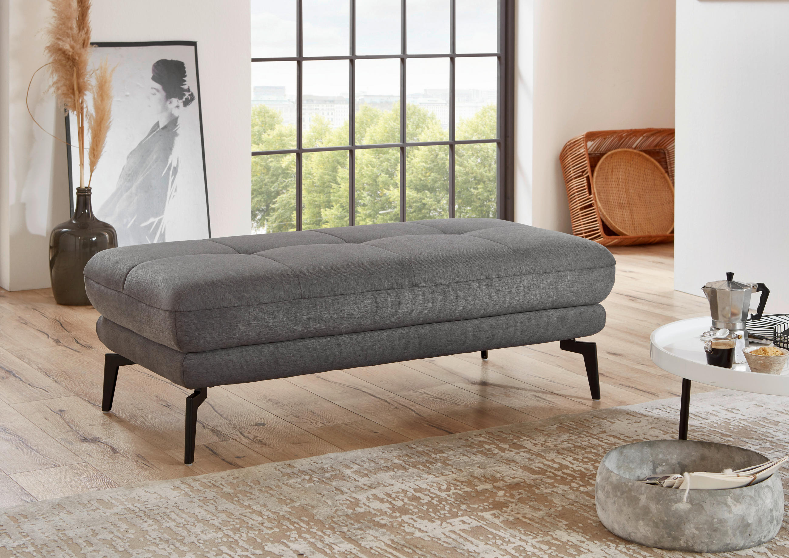 HOCKER Flachgewebe Grau  - Schwarz/Grau, Design, Textil/Metall (132/45/68cm) - Beldomo Style
