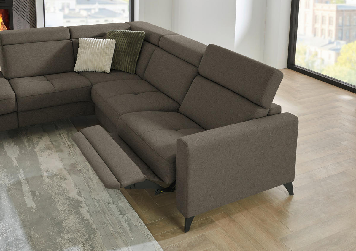 ECKSOFA Beldomo System in Flachgewebe Dunkelbraun Kopfteilverstellung  214/276 cm  - Dunkelbraun/Schwarz, KONVENTIONELL, Textil/Metall (214/276cm) - Beldomo System